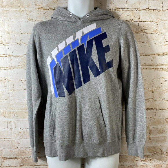 Nike Tops - Nike Stacked Spellout Logo Women Size Large Grey Hooded Sweatshirt NO Drawstring